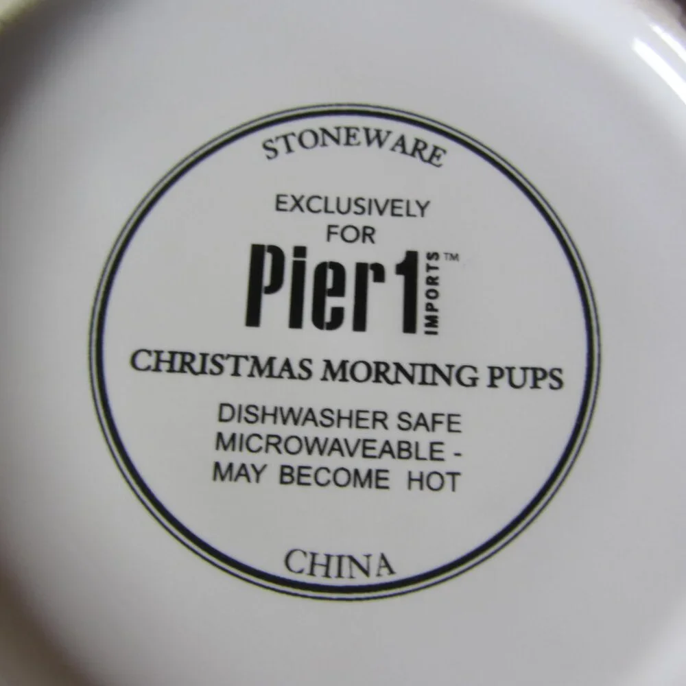 9 oz pier one mugs christmas morning pups dogs - set of 4 (W4709)